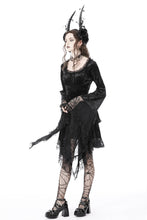 Load image into Gallery viewer, Dark genie lace bell sleeves velvet dress DW753
