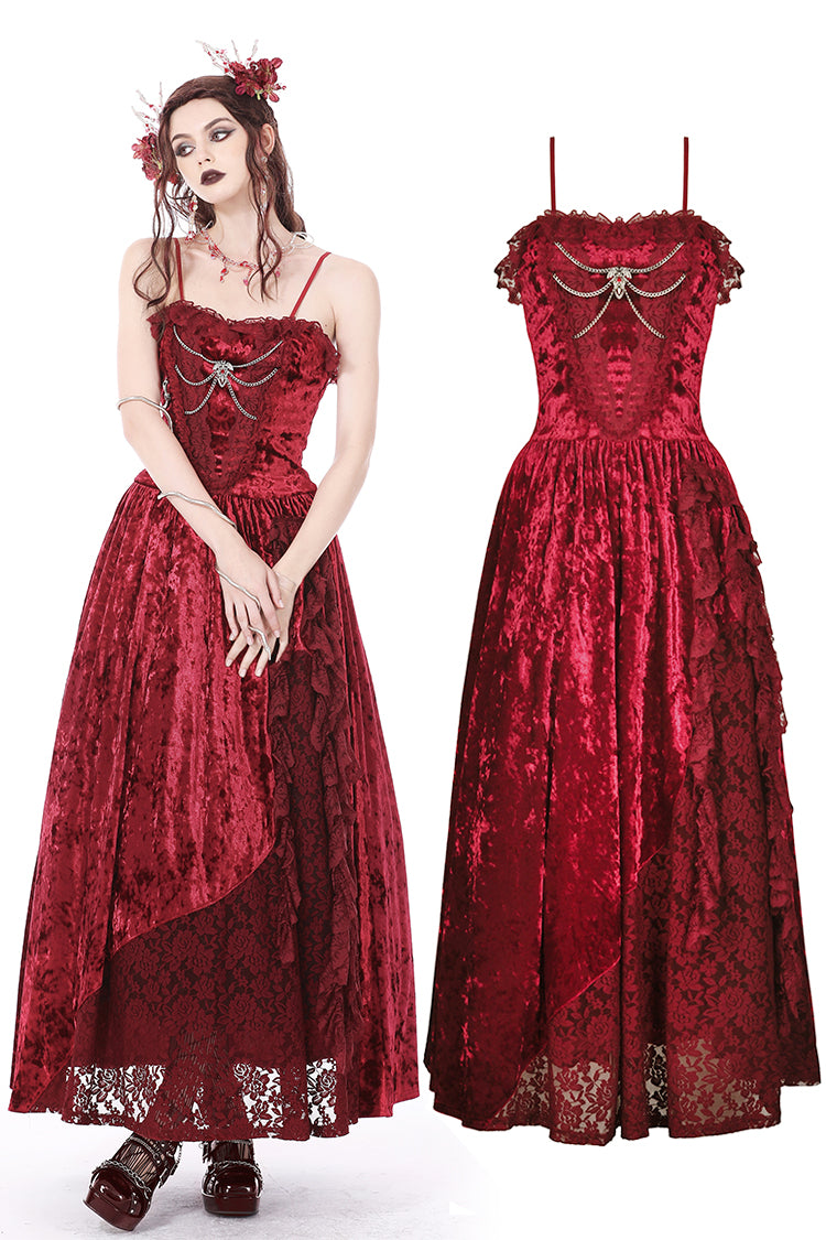 fitted lace wedding dress Skylar Embroidered Maxi Dress (Red) FINAL SALE