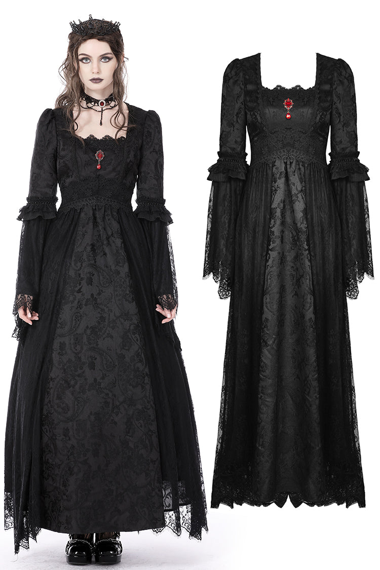 Gothic court embroidery maxi dress DW758