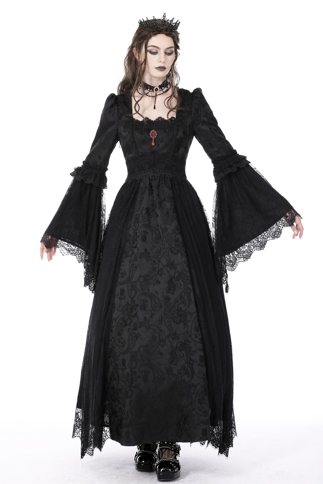 Gothic court embroidery maxi dress DW758 L Gothic court embroidery maxi dress DW758 L