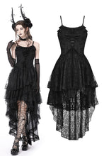 Load image into Gallery viewer, Gothic ghost frilly lace high low strap dress DW765