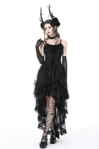 Gothic ghost frilly lace high low strap dress DW765