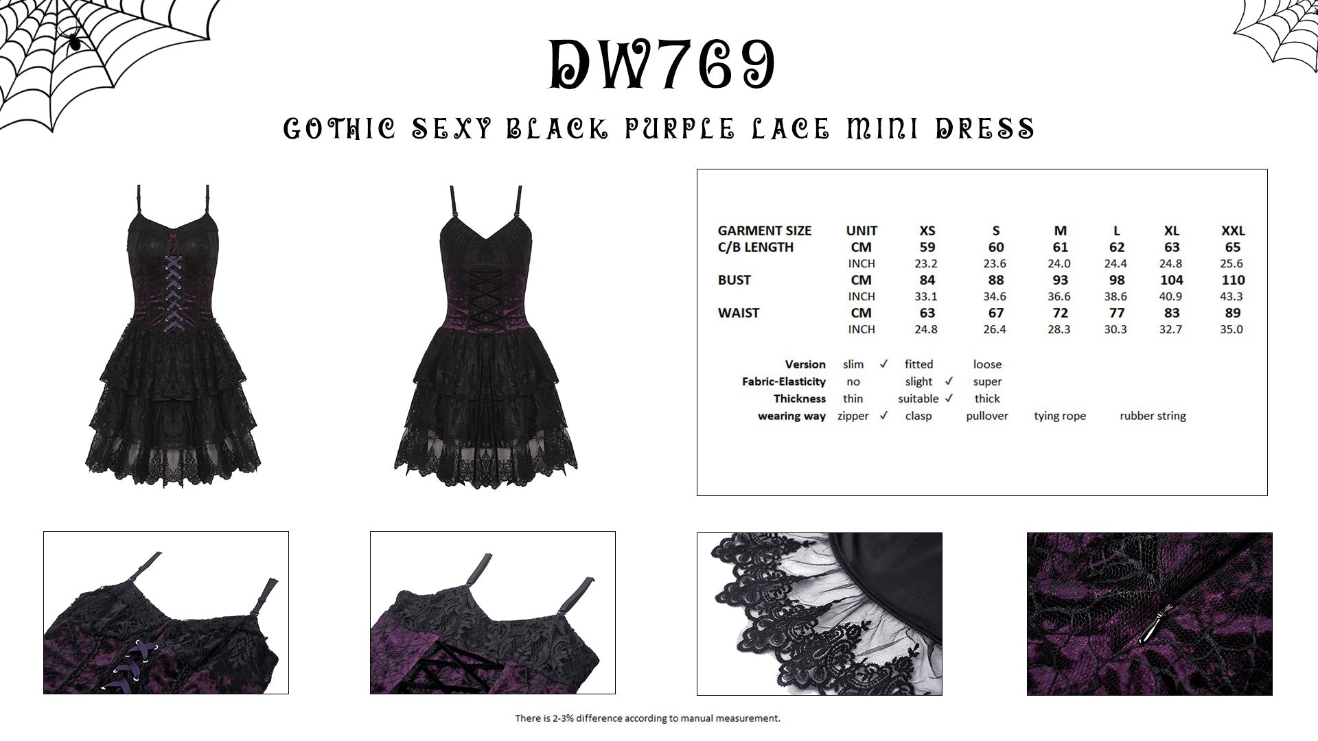 Gothic sexy Black purple lace mini dress DW769 XL Gothic sexy Black purple lace mini dress DW769 XL