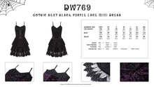 Load image into Gallery viewer, Gothic sexy black purple lace mini dress DW769