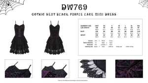 Gothic sexy black purple lace mini dress DW769