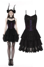 Load image into Gallery viewer, Gothic sexy black purple lace mini dress DW769