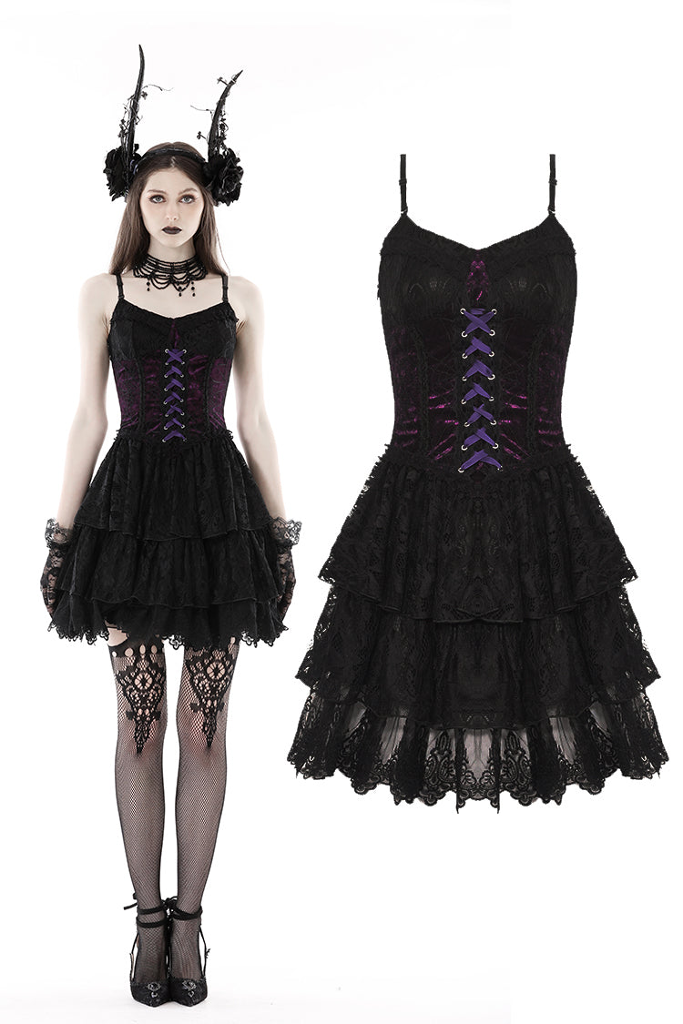 Gothic sexy Black purple lace mini dress DW769 XL Gothic sexy Black purple lace mini dress DW769 XL