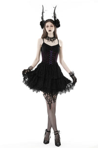 Gothic sexy black purple lace mini dress DW769