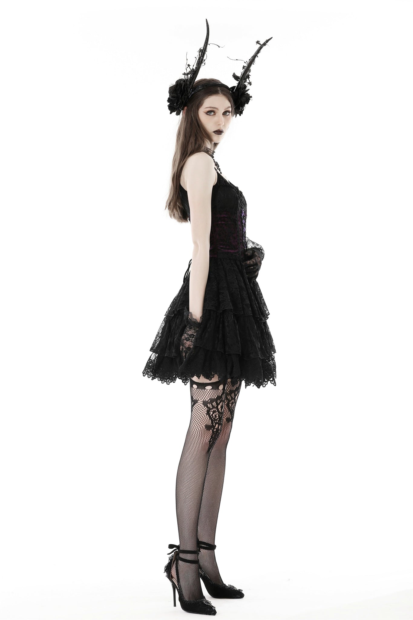 Gothic sexy Black purple lace mini dress DW769 XL Gothic sexy Black purple lace mini dress DW769 XL