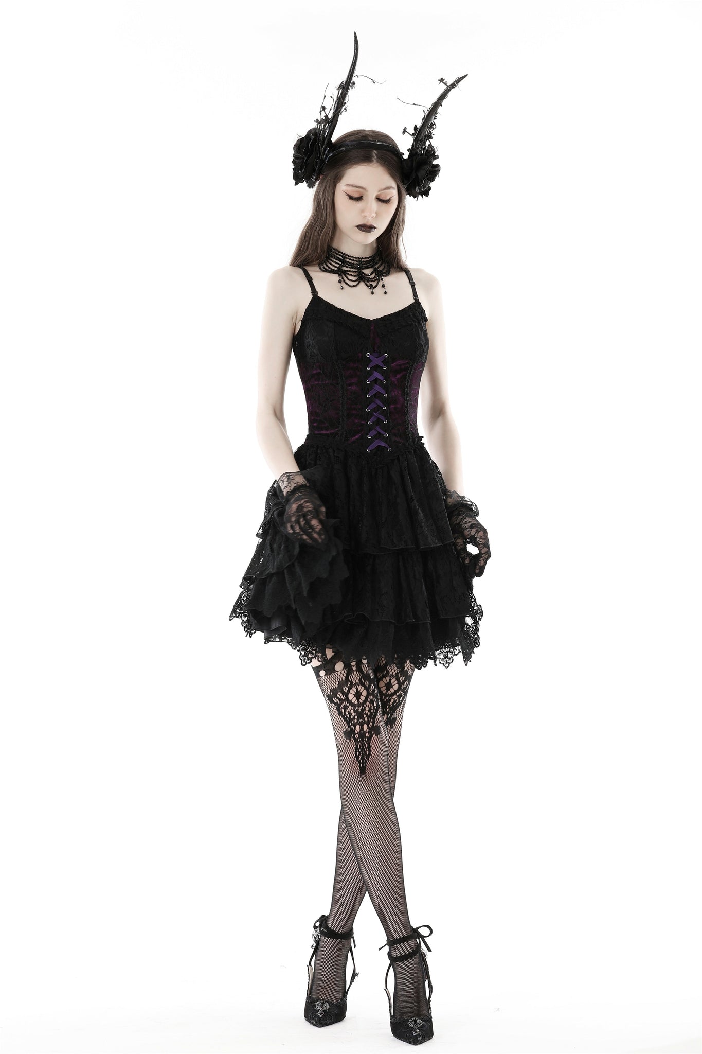 Gothic sexy Black purple lace mini dress DW769 XL Gothic sexy Black purple lace mini dress DW769 XL