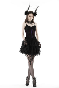 Gothic sexy black purple lace mini dress DW769