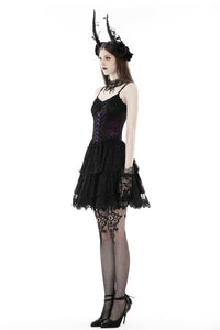 Gothic sexy black purple lace mini dress DW769