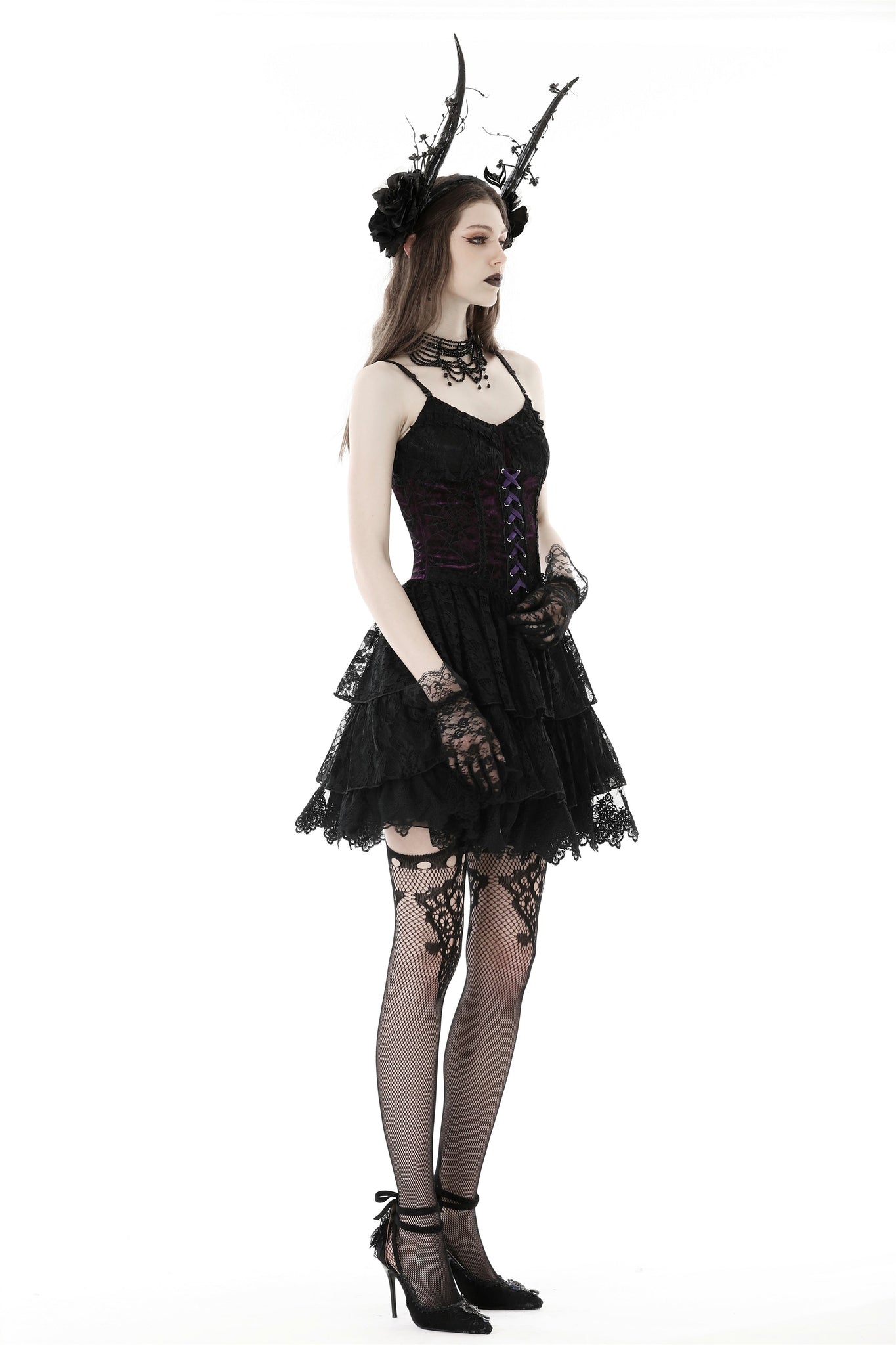 Gothic sexy black purple lace mini dress DW769 DARK IN LOVE Gothic sexy black purple lace mini dress DW769 DARK IN LOVE
