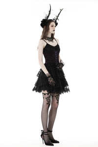 Gothic sexy black purple lace mini dress DW769