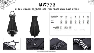 Black cross necktie striped prom high low dress DW773