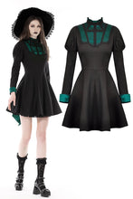 Load image into Gallery viewer, Gothic black green pleated tail dress DW775