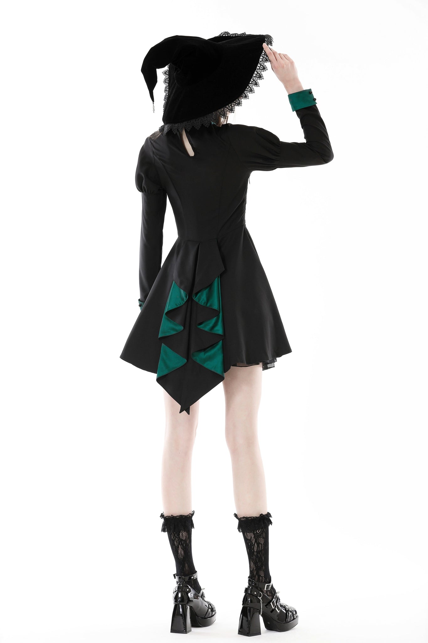 Gothic black green pleated tail dress DW775 DARK IN LOVE Gothic black green pleated tail dress DW775 DARK IN LOVE