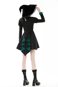 Gothic black green pleated tail dress DW775