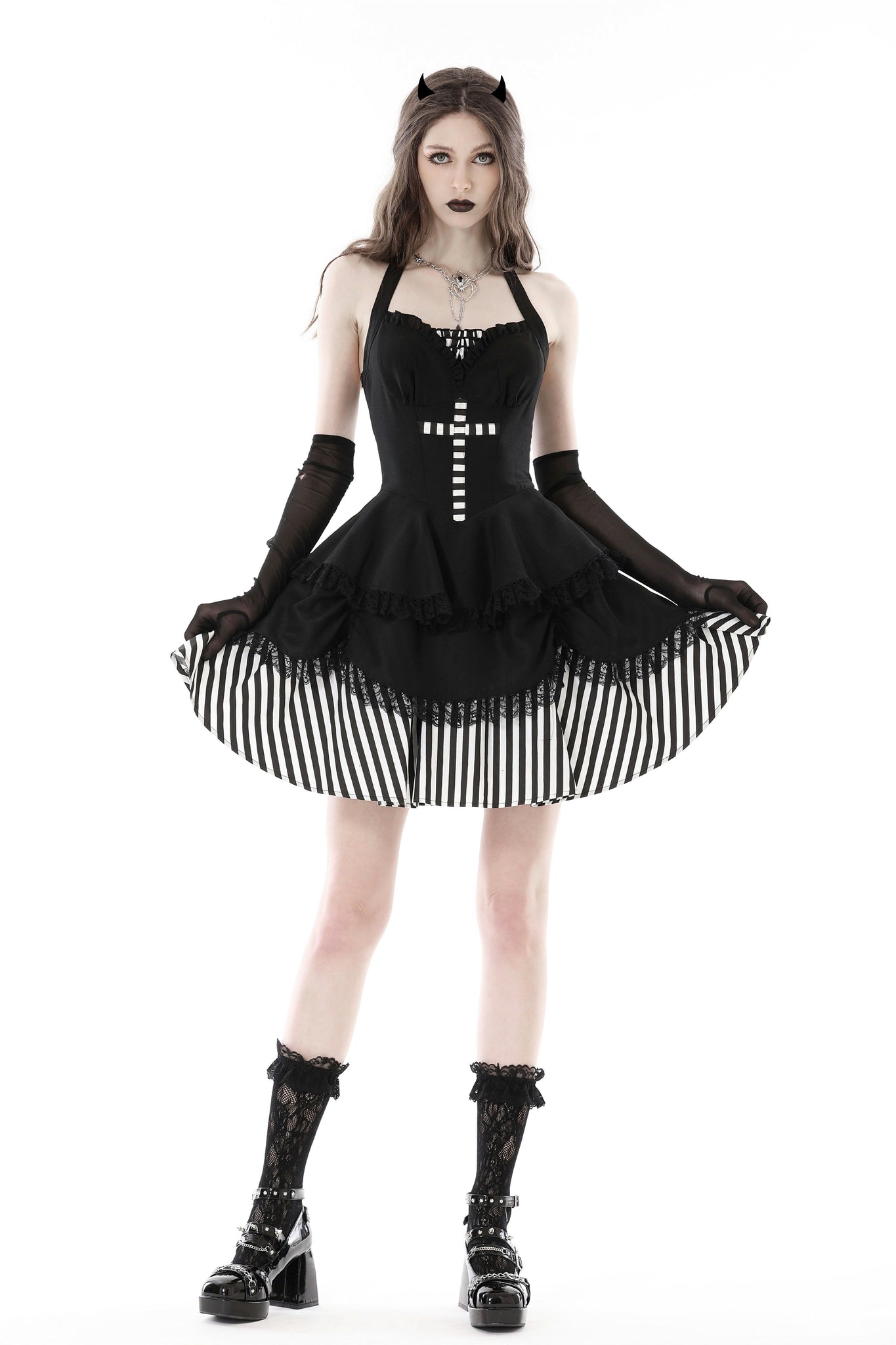 Gothic striped big cross prom dress DW777 DARK IN LOVE Gothic striped big cross prom dress DW777 DARK IN LOVE