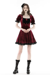Gothic wine red rose romantic date dress DW789