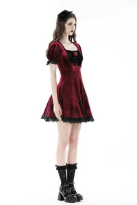Gothic wine red rose romantic date dress DW789