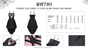 Gothic girl rose in pink heart high low dress DW790