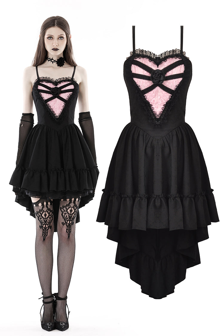 Gothic girl rose in pink heart high low dress DW790 – DARK IN LOVE