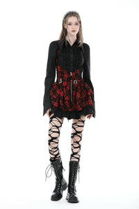 Punk rock red check frilly dress DW838