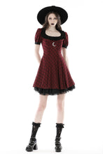Load image into Gallery viewer, Devil magic moon red check dress  DW840