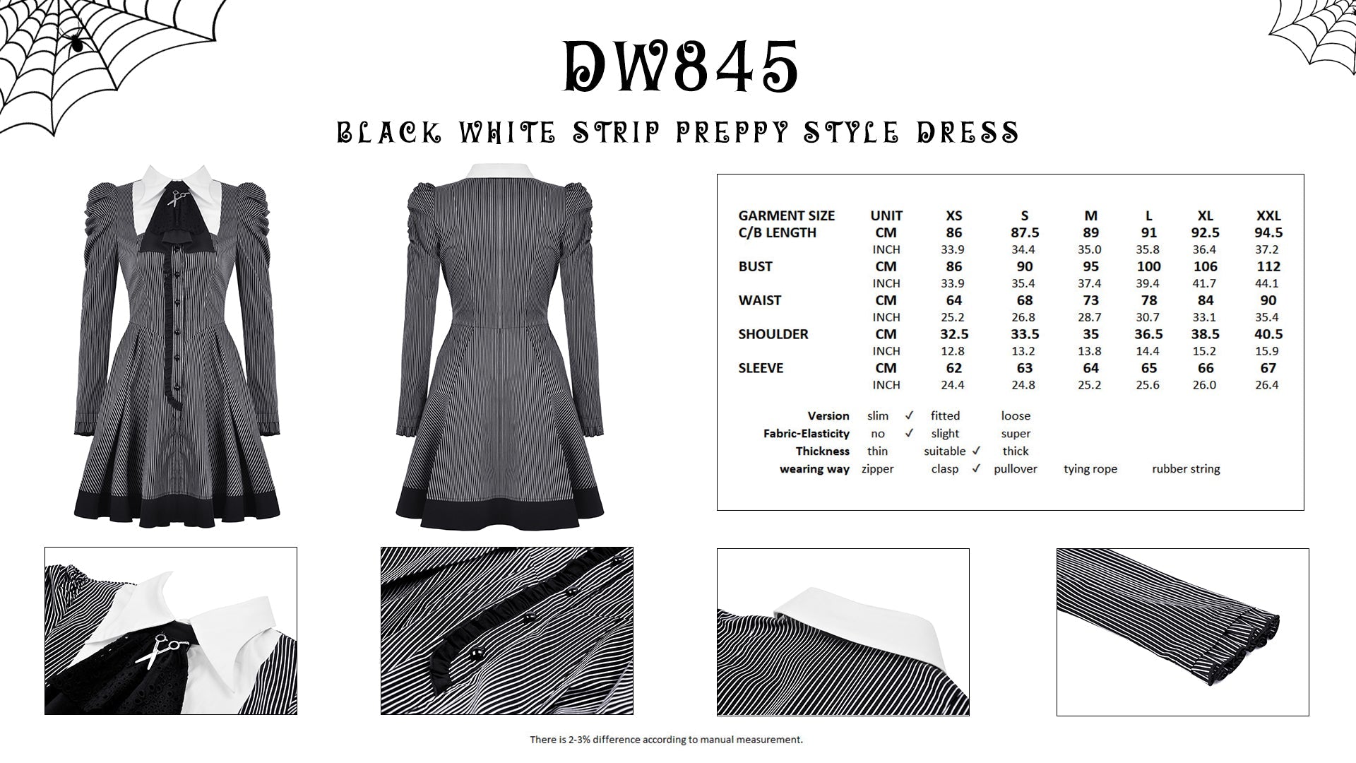 Black White strip preppy style dress DW845 XS Black White strip preppy style dress DW845 XS