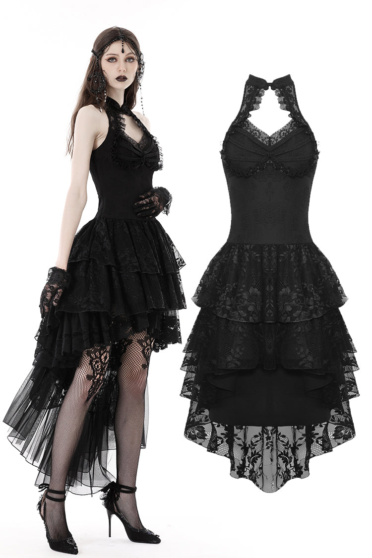 蒼葉 Gothic Ver. Gothic sexy claw chest high low lace halter dress DW852
