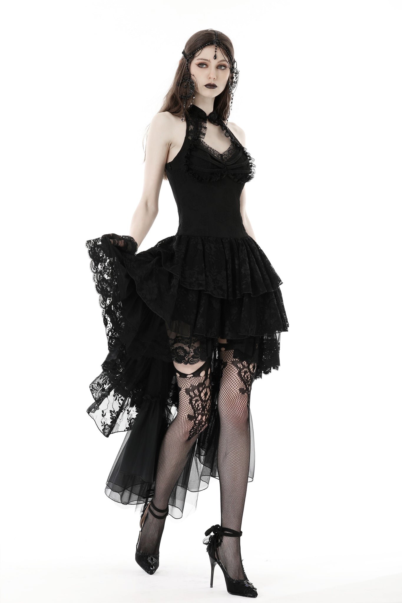 Gothic sexy claw chest high low lace halter dress DW852 – DARK IN LOVE
