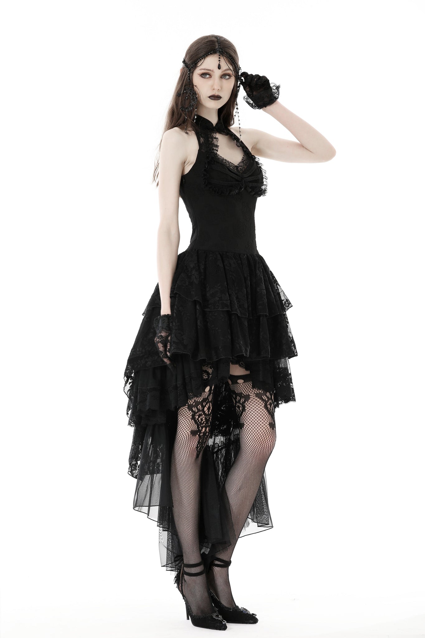 Gothic sexy claw chest high low lace halter dress DW852 L Gothic sexy claw chest high low lace halter dress DW852 L