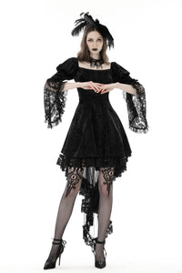 Gothic princess bell lace sleeves velvet dress DW858