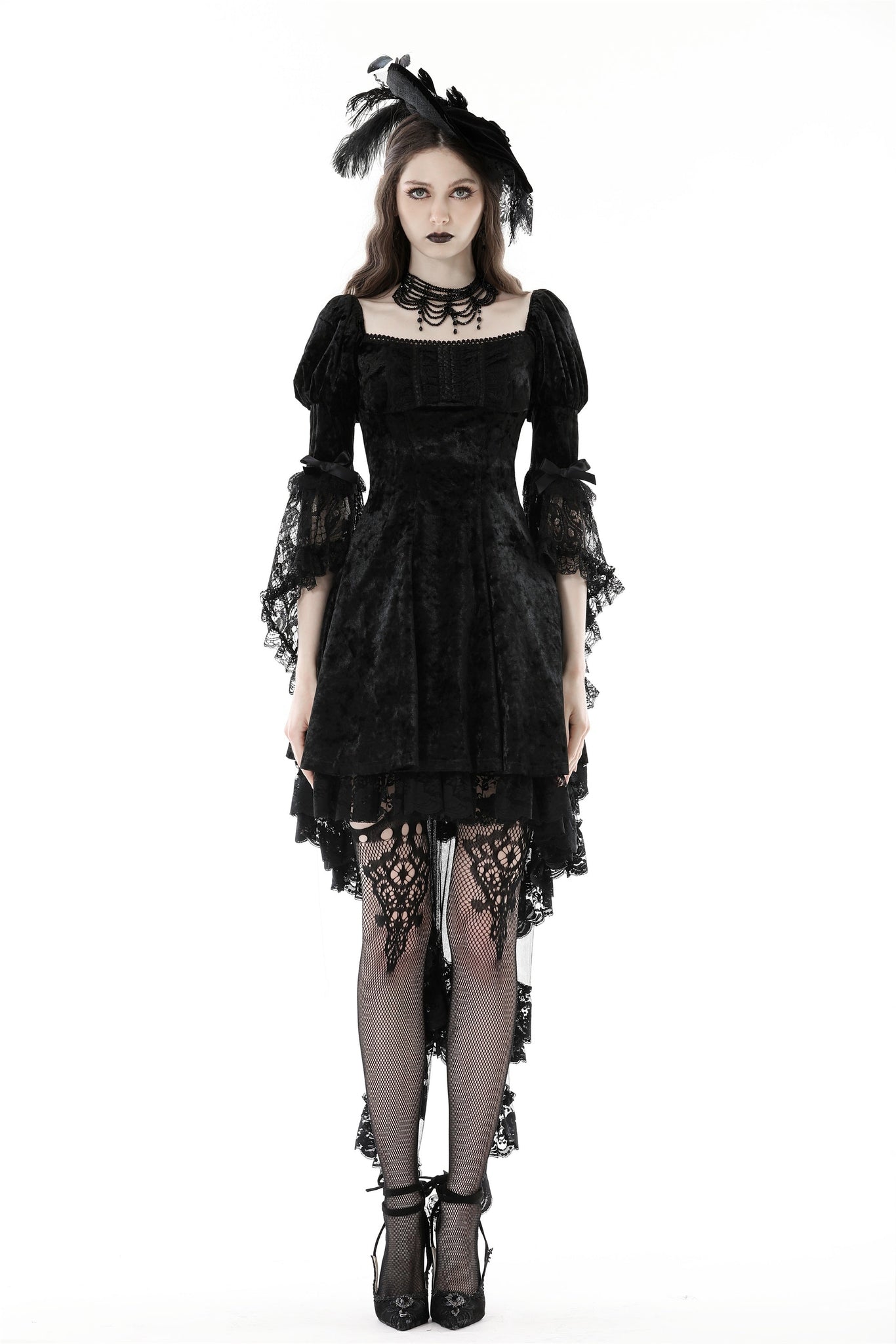 Gothic princess bell lace sleeves velvet dress DW858 XL