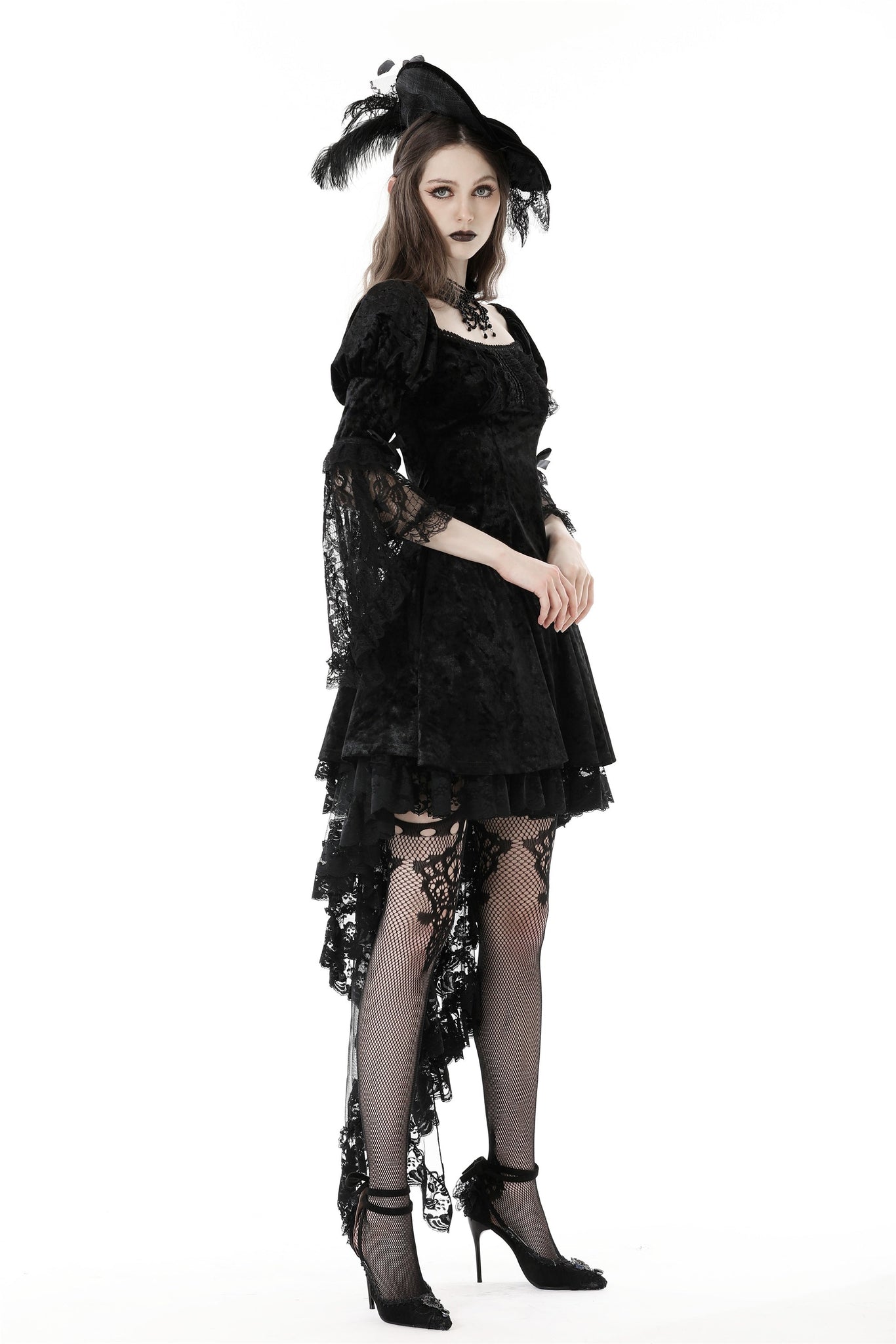 Gothic princess bell lace sleeves velvet dress DW858 XL