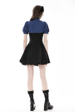 Load image into Gallery viewer, Blue black strip frilly collar dress DW866