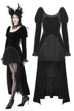 Load image into Gallery viewer, Gothic velvet ruffle lace hem high low dress DW877