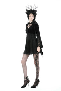 Gothic sexy lace big sleeve fake two pcs velvet dress DW880
