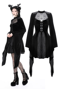 Gothic spider web sexy chest large sleeve velvet dress DW891