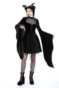 Gothic spider web sexy chest large sleeve velvet dress DW891