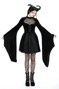 Gothic spider web sexy chest large sleeve velvet dress DW891