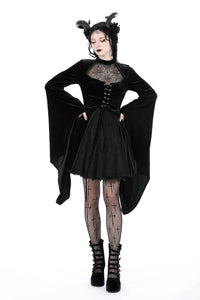 Gothic spider web sexy chest large sleeve velvet dress DW891