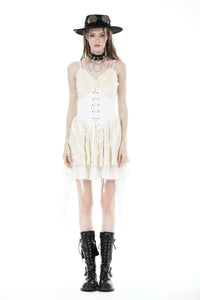 Steampunk sexy girl lace up velvet dress DW893