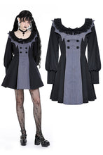 Load image into Gallery viewer, Gothic pinstripe ruffle neck academism dress DW904