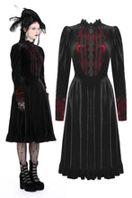 Load image into Gallery viewer, Gothic vampire black spelling out scarlet red velvet dress DW913