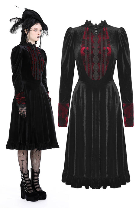 Gothic vampire black spelling out scarlet red velvet dress DW913