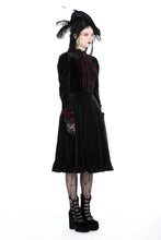 Load image into Gallery viewer, Gothic vampire black spelling out scarlet red velvet dress DW913