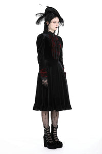 Gothic vampire black spelling out scarlet red velvet dress DW913