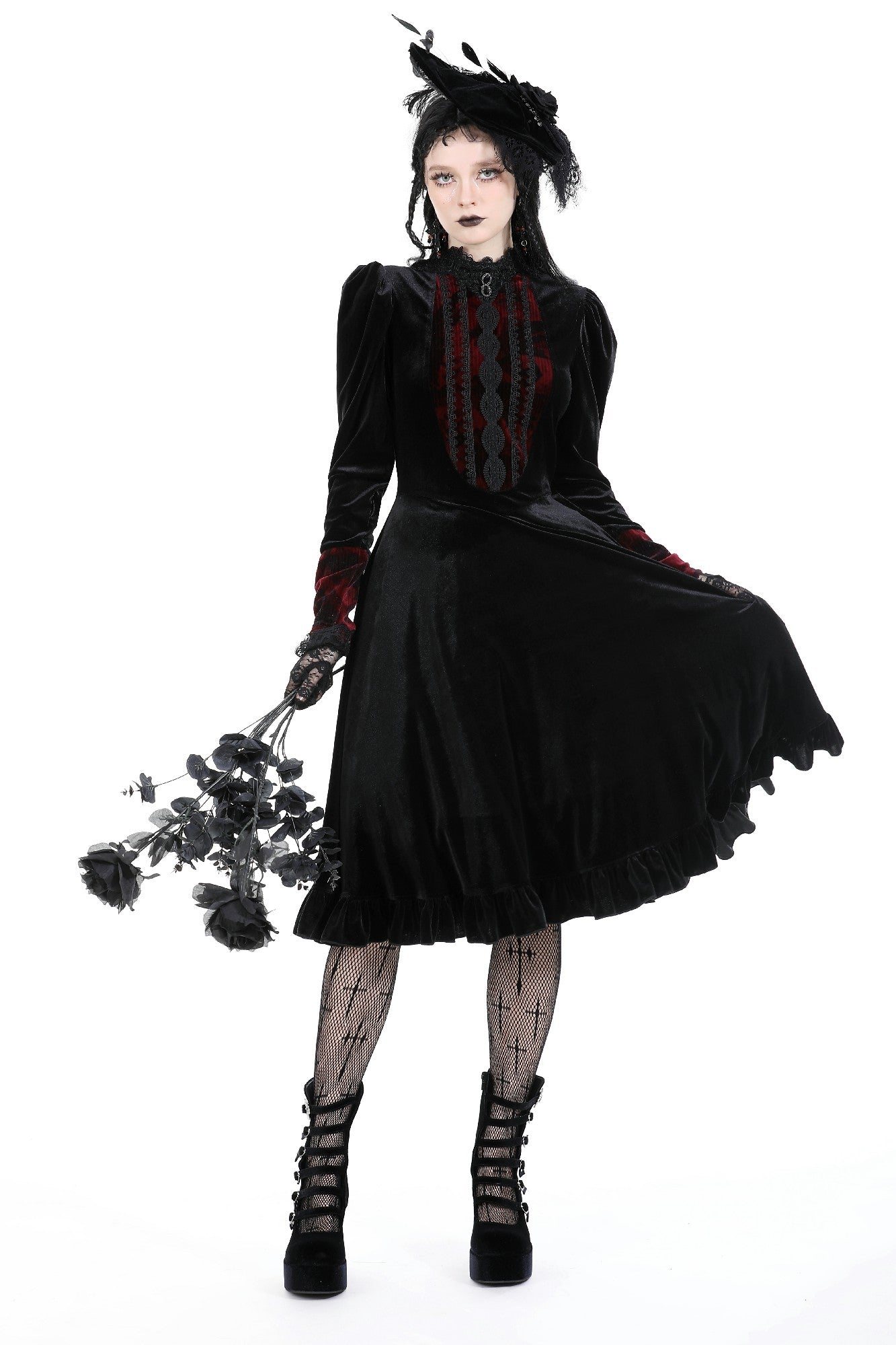 Gothic vampire Black spelling out scarlet red velvet dress DW913 M Gothic vampire Black spelling out scarlet red velvet dress DW913 M